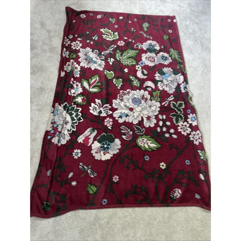 Vera Bradley Bordeaux Blooms Plush Throw Blanket 80x50 Cottagecore Floral